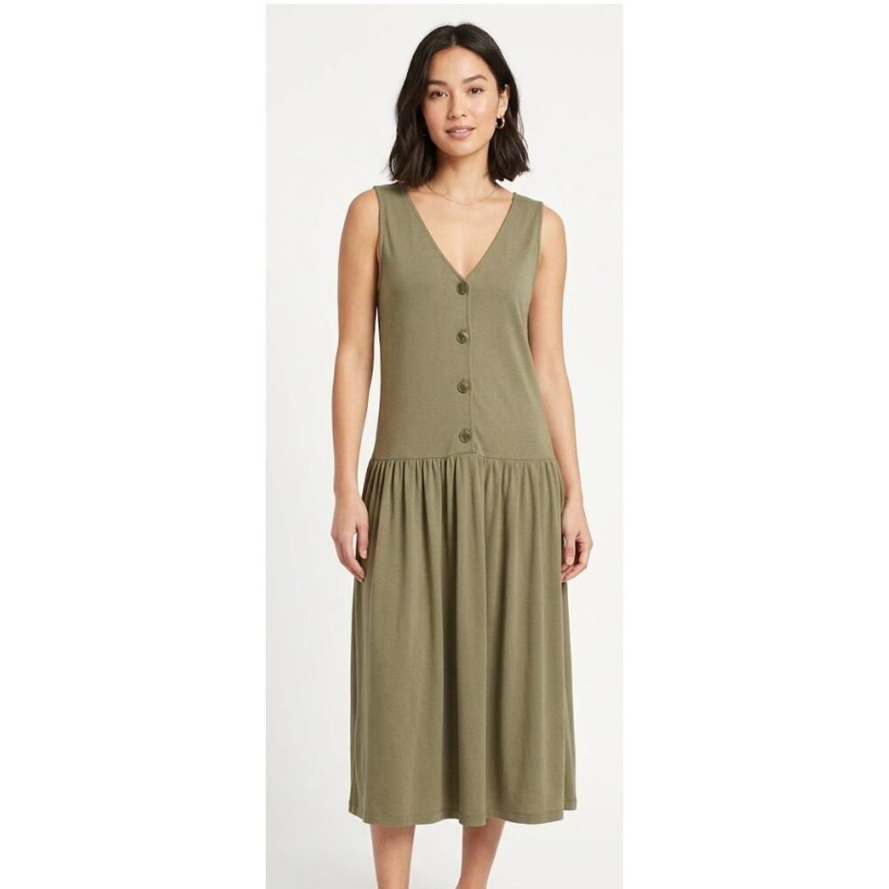 BROWNSTONE WOMEN Midi Dress 2XL Sage Polyester Cotton Summer Sleeveless Casual